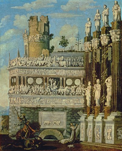 Architettura fantastica con San Giorgio e il drago, 1622 da Francois de Nome